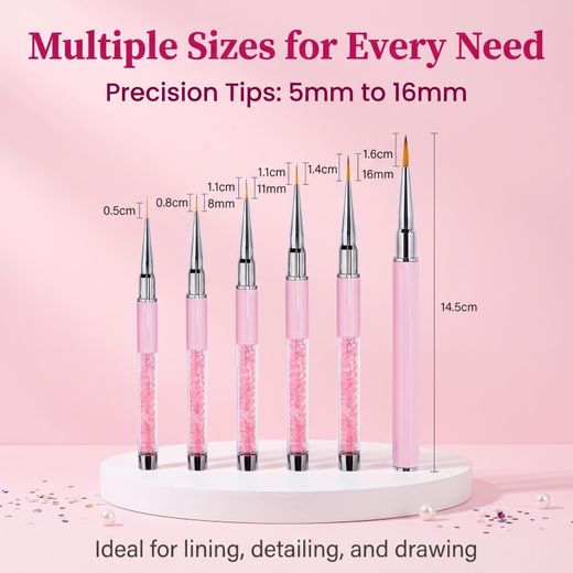 Generic Nail Art Liner Brush Set - 6PCS Ultra Fine Detailing Brushes for Striping, Painting, 3D Gel Flowers & Nail Design - image 2