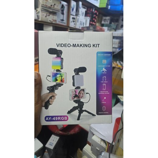 AY-49 RGB Vlog and Live Stream Kit – Compact LED Light, Tripod Stand, Quality Microphone for Clear Audio