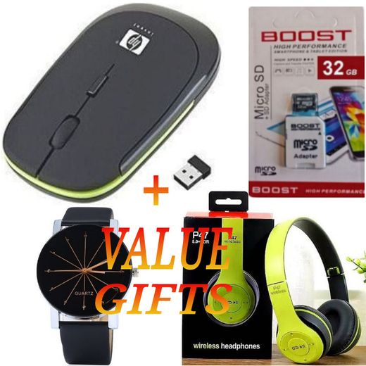Hp HP Wireless Optical Mouse - 32GB Memory Card & P47 Bluetooth Headphones
