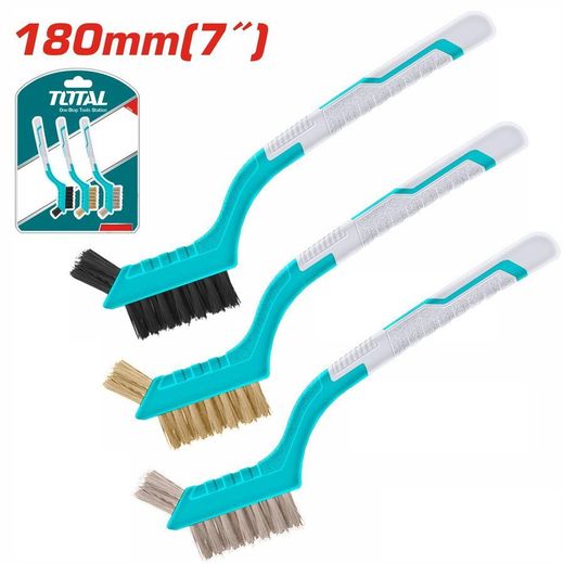 TOTAL Brush Set 3PCS Abrasive Brush Set Wire Brush 3PCS Wire Brushes Steel Brush Brass Brush Nylon Brush.