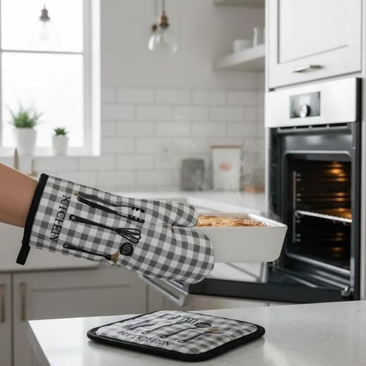 Generic Premium 3-Piece Heat Resistant Kitchen Oven Mitts and Potholders Set - Professional Thermal Anti-Heat Cooking Gloves with Matching Pot Holder Pads - Durable Kitchen Mitten & Sufuria Holder Set for Baking and Grilling - image 3