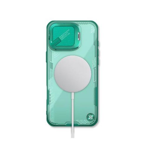 Nillikin iPhone 16 Plus (6.7") Iceblade Pro Magnetic Clear Cover Case with Green Edges – MagSafe Compatible, Kickstand, Airbag Corners, Aluminium Camera Protector - image 2