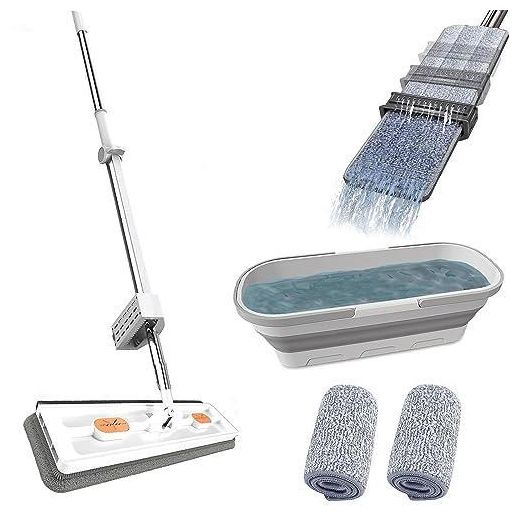 Generic Self Wringing Hand Wash Free Flat Mop with Foldable Bucket for Easy Cleaning and Quick Drying, Lightweight & Reusable Microfiber Mop for Home, Office, Kitchen, Bathroom Floors - image 2