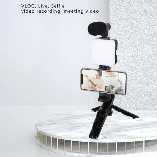 Generic Vlog Beginners Smartphone Phone Video Kit AY-49 LED Light Microphone Tripod Handheld Gimbal Tripod for YouTube Vlogging