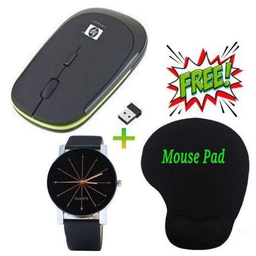 Hp WIRELESS MOUSE - BLACK, +FREE GIFTS wrist watch  AND MOUSE PAD
