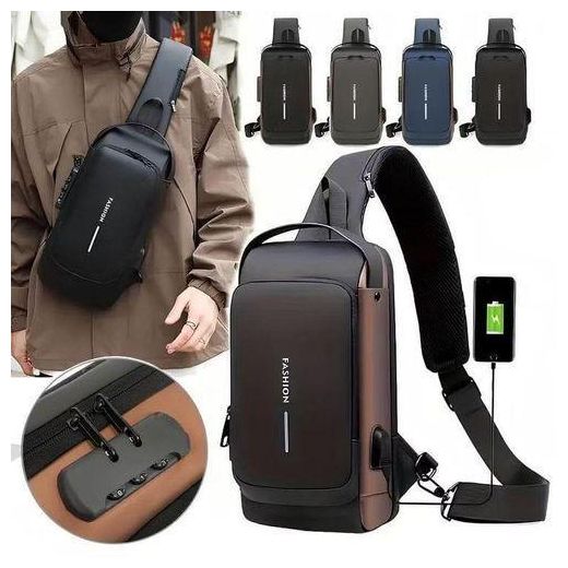 Fashion Anti-theft Waterproof Chest Sling Bag for Men with Password Lock & USB Charging – Travel Hiking Crossbody Daypack Backpack