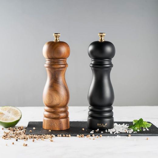 Generic  Salt and Pepper Grinder Set, Wood Pepper Mill Set of 2 Manual Salt Pepper Shakers Grinder Refillable