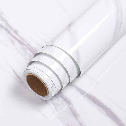 Generic 60cm by 5 meters White Marble Wallpaper for self-Adhesive Wall Stickers for Kitchen Kitchen Platform Sticker, White Wallpaper for Kitchen Wall Oil Proof Kitchen Platform Sheets, self Adhesive Wallpaper - image 2