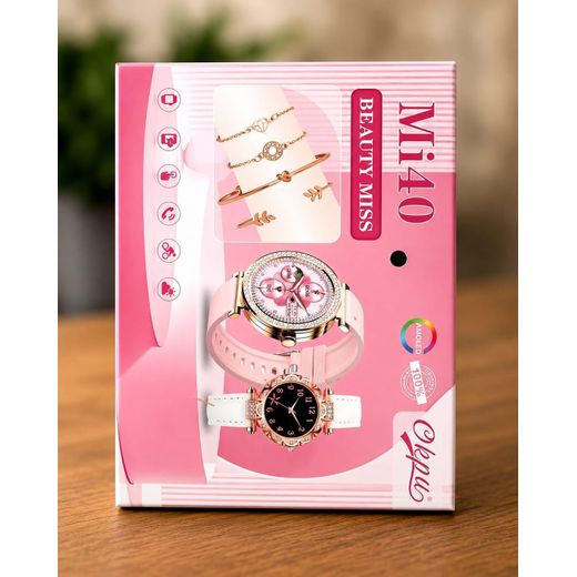 Generic Mi40 Beauty Miss Smart Watch Gift Set – AMOLED Display, Fitness Tracker & Fashion Jewelry Set for Women