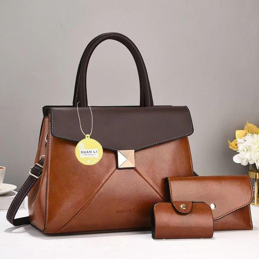 Genuine Leather Classy Brown Shoulder Handbags & Purses 3 in 1 Set bags 