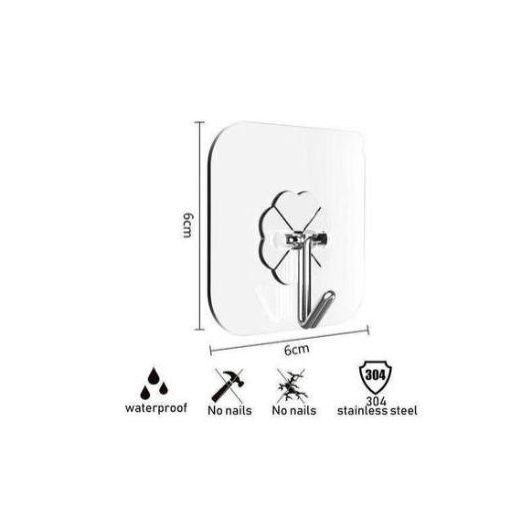 Generic 10 Pcs Transparent Stainless Steel Strong Self Adhesive Hooks Key Storage Hanger Kitchen Hooks Bathroom Hooks Door Wall Hooks - image 3