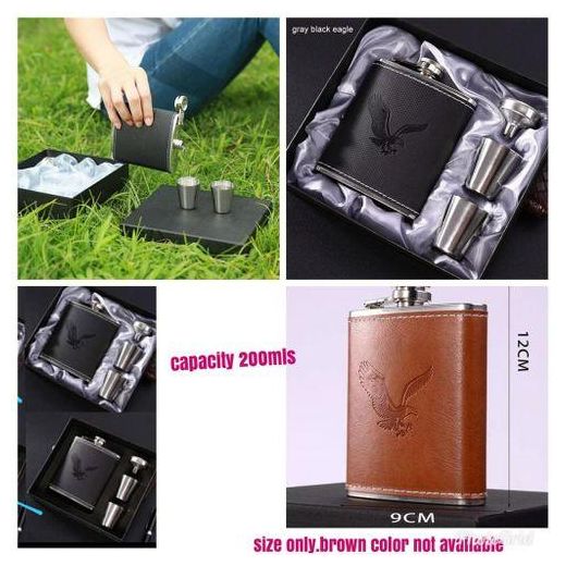 Stainless Steel Leather Whiskey Bottle Hip + 2 Tot Cups