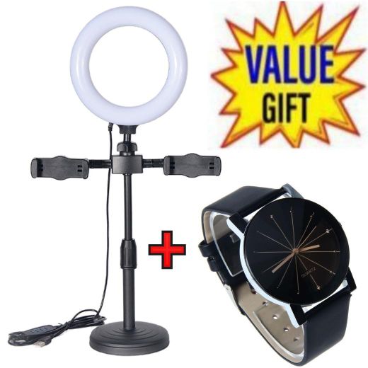 6"LED Ring Light Dimmable Video Makeup Selfie Night Light +Watch ..