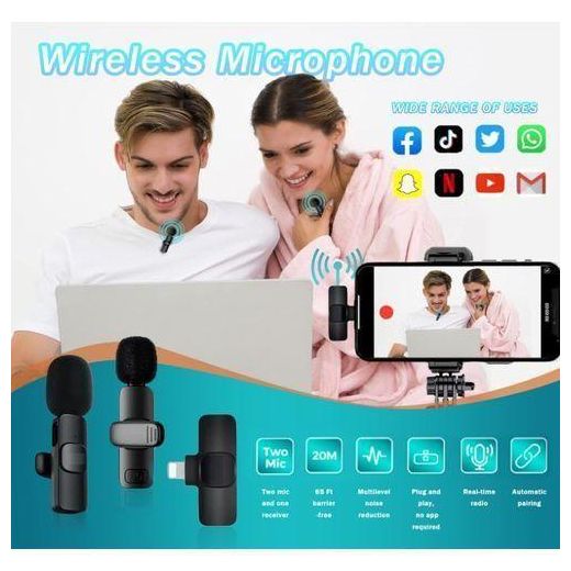 Generic Double Wireless Lavalier Microphone For IPhone & Type-C + IOS Adapter - image 2