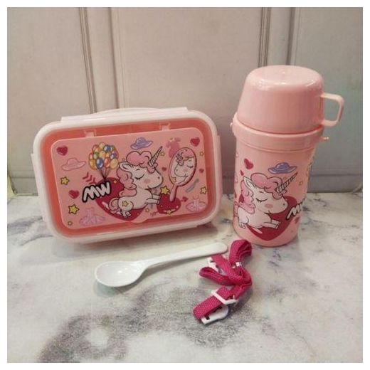 Generic Unicorn Lunch Box Water Cup Set, 3 Compartments Cartoon Mermaid Salad Box, Lunch Box for School kids, school snack box - image 3