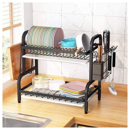 Generic Dish Drainer 2 Tier Large Dish Drying Rack With 2 Drainboard - image 3