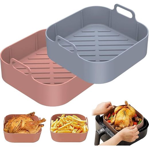 Generic 2Pcs Square Silicone Airfryer Basket Liner Non Stick Reusable Air Fryer Liners, Silicone Airfryer Silicone Liners for Kitchen Oven Baking Air Fryer Accessories - 2 PIECES - image 4