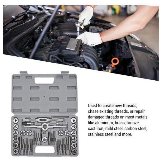 Generic Tap and Die Set M3 - M12 Fine Thread Cutter Tap and Die Set 40 Pieces Thread Cutting Machine Inch Professional Tap Wrench Metric with Drill Thread Cutting Set Fine Thread - image 2