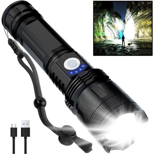Generic P50 High Brightness Rechargeable Flashlight Waterproof LED Torch with Adjustable Spotlight and Floodlight
