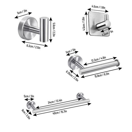 Generic 5Pcs Bathroom Hardware Accessories Set Towel Rack Robe Hooks Toilet Paper Holder - image 3