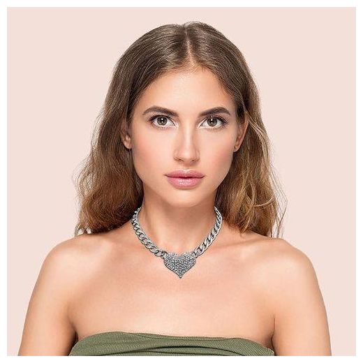 Fashion Silvertone Iced Out 3D Heart Pendant with a 16 Inch Adjustable Link Necklace Silver - image 3