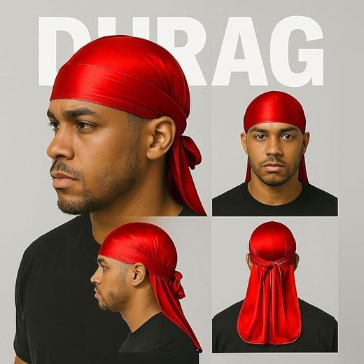 Fashion Red Silky Durag Pack for Men Waves, Satin Doo Rag for 360 540 720 Waves
