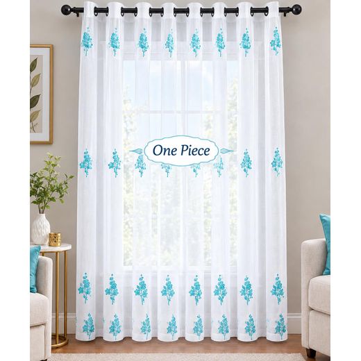 Generic  HOT DEAL!! Heavy White & TURQUOISE Embroidered Sheer.  Sheer have Eyelet Header for Easy Installation and Premium Look.