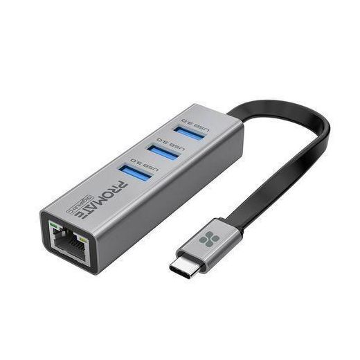 Promate GigaHub-C USB-C Hub With 3 USB 3.0 Ports & 1000Mbps LAN Port, (1YR WRTY)