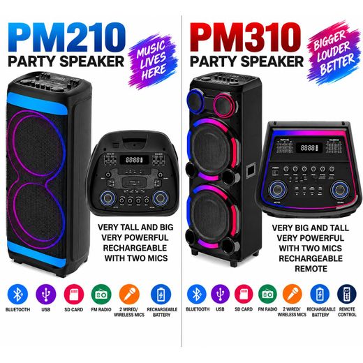 Premier Powerful Rechargeable Bluetooth Party Speaker with Dual Microphones and FM Radio 