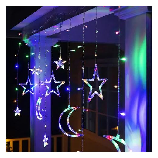 Generic Star Curtain Lights for Bedroom - Plug-in 9ft 138 LED Fairy Twinkle Lights with 12 Star Drops, Connectable Window Lights with Remote 8 Lighting Modes for Indoor Xmas Ramadan Decoration, - image 2
