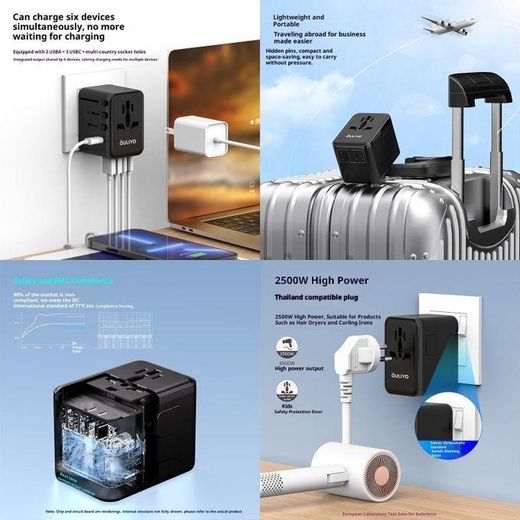 Generic New Conversion Socket 3USB Travel Multi-Country Plug Conversion Plug Creative TypeC Multi-Country Socket