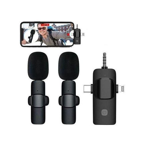 Generic K15 Dual Wireless Lavalier Lapel Mic 3-in-1 Type-C Lightning AUX for Short Video Recording