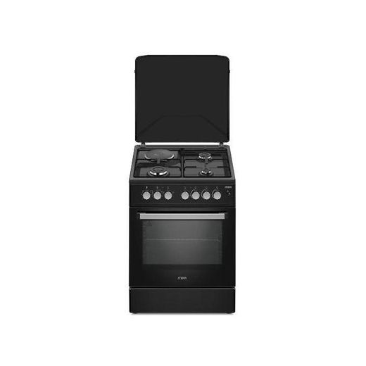 Mika Standing Cooker, 60cm x 60cm, 3 Gas Pool Jet Burners + 1 RAPID Hot Plate, Button Ignition, 3 Function Electric Oven, Full Black - image 2