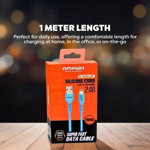 Amaya ACD-L30 Blue USB to Lightning Cable 2.4A Fast Charging - image 3