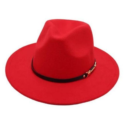 Classic Men's Red wide-brim fedora hat with a black accent band