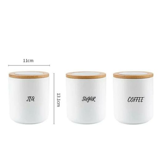 Generic Tea Sugar Coffee Airtight Storage Jars Kitchen Ceramic Canister Set with Bamboo Lid