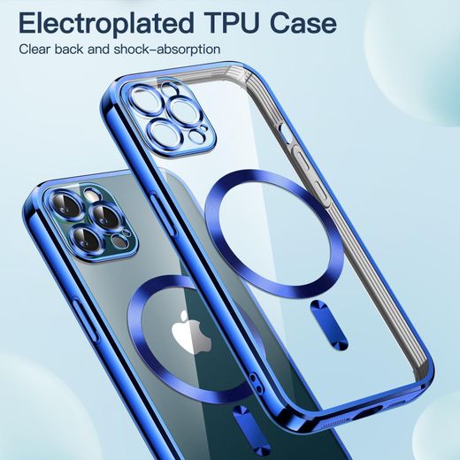 Generic Electroplated Clear MagSafe Case with Camera Lens Protector for iPhone 15 Pro - Blue - image 2