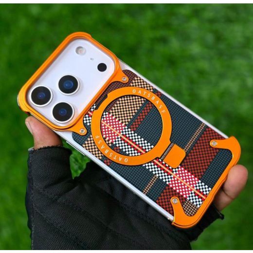 TITANIUM OATSBASF Frameless for iPhone 17 Pro Max Case, Sleek Minimalist Protective Shock Absorption Aerospace Grade Shells with 360° Rotating Kickstand, Kevlar Pattern - image 2