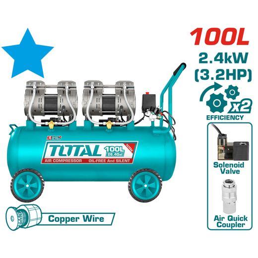 TOTAL Air Compressor 100L Oil Free 3.2HP - TCS2241008