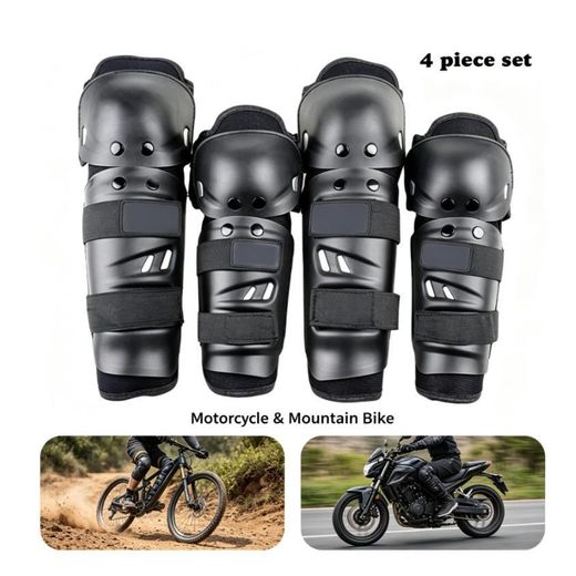 Generic 4Pcs Motocross riding knee and elbow pads set adjustable PE EVA foam guards - Black