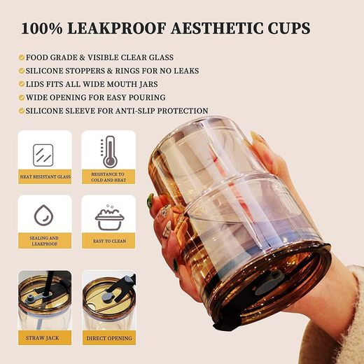 Generic Gorgeous Glass Tumbler with Leather Sleeve and Straw, Drinking Cup - 2 PACK - image 2