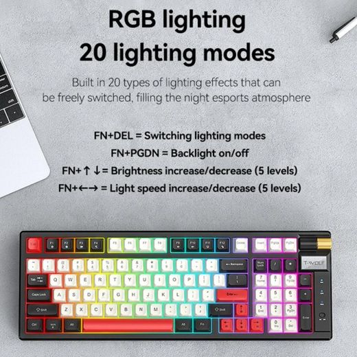 Generic T-WOLF Wireless Mechanical Keyboard, Three-mode RGB Game Color Matching, Hot-swappable Red Switch Keyboard - image 4