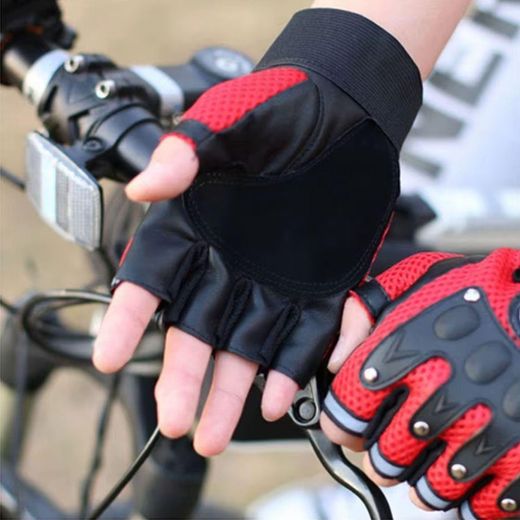 Fashion Professional Breathable RED Half-Finger Cycling Gloves Non-Slip Wear-Resistant Motorcycle & Bike Riding Gloves with Reflective Strips Unisex Tactical Sport Gloves HG-1 Bicycle Gear Mesh Design Open - image 4