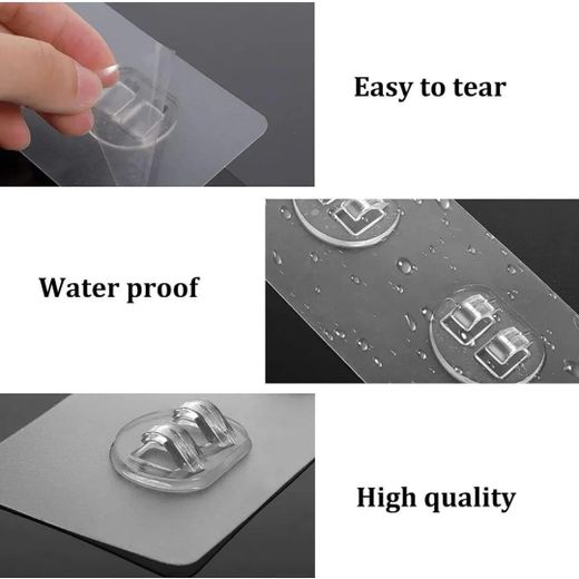 Generic Double Clear Transparent Adhesive Wall Bathroom Rack Hooks Replacement Set of 10pcs, Strong Sticky Hooks for Towel, Clothes, Kitchen and Home Organization, Easy Installation, Damage-Free - image 2