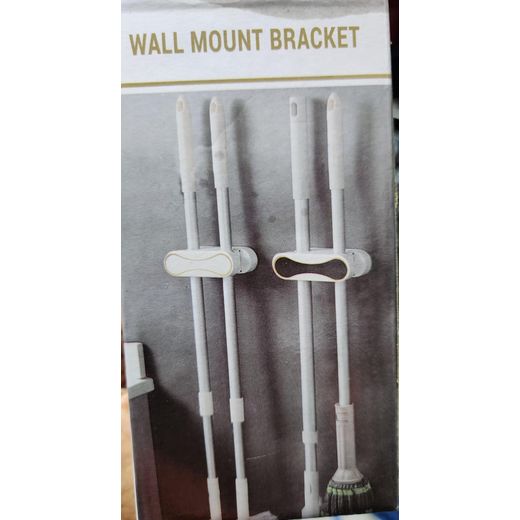 Wall-Mounted Double Slot Mop and Broom Holder Bracket – Self-Adhesive Heavy-Duty Storage Clip Rack for Kitchen, Bathroom, & Utility Room