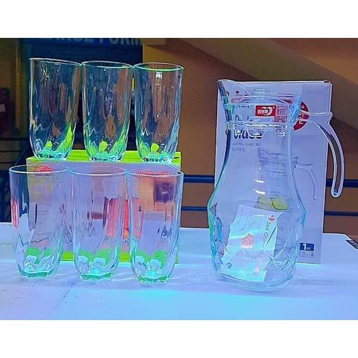 Deli glassware water sets 6 pc glasses  335ml 1.8 ltrs jug 