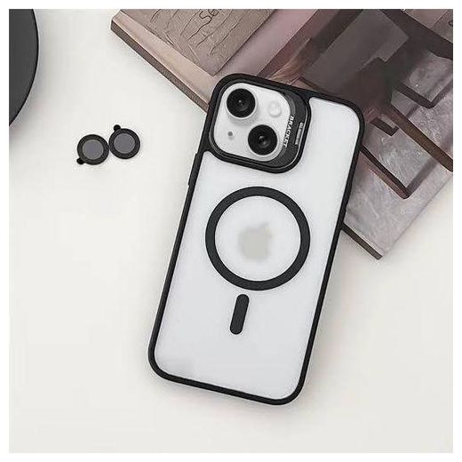 Generic Black Magsafe Compatible Stand Bracket Transparent Case with Camera Metal Ring Lens Protector for iPhone 13 - image 2