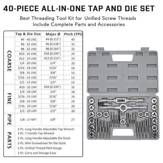 Generic Premium quality 40pcs Tap and Die Set ,Standard Thread Repair Kit ,Threading Tool Set for Cutting External and Internal Threads, Screw Thread Cutting Tools with Storage Case - image 2