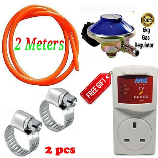 MK NEW TV Guard Power Protector + BONUS Efficient Gas Regulator For 6KG With Gas Delivery Hosepipe + Safety Clips