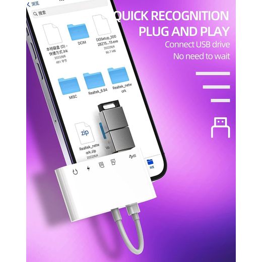 Generic USB Micro SD TF Camera Memory Card Reader for Iphone(5 in 1)Lightning Cable Charger Dongle Apple MFI Certified 3.5mm Headphone Audio Jack Adapter Car AUX Cord Flash Drive Splitter OTG Hub Accessories - image 2